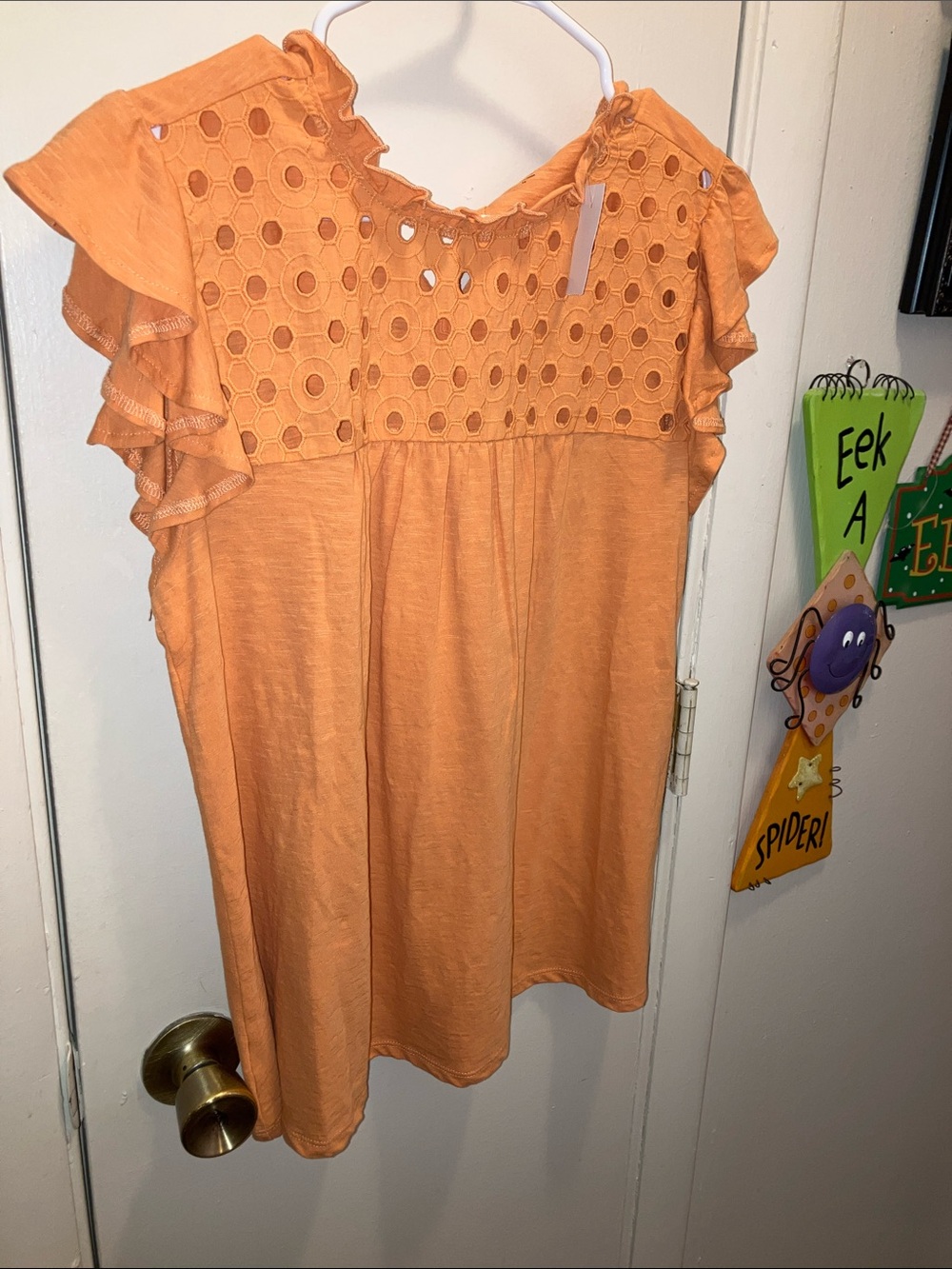 LOFT Orange Eyelet Flutter Sleeve Tunic Top